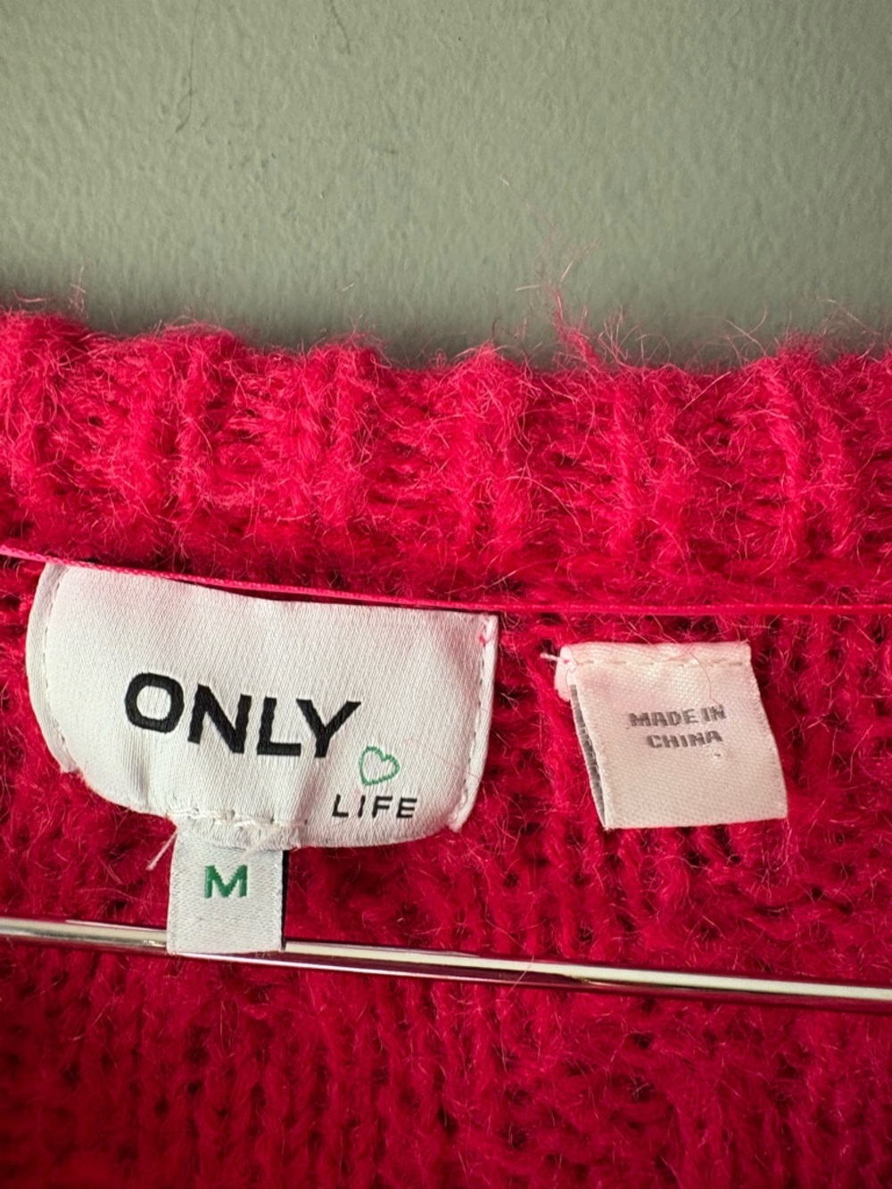 ONLY Life Pink Fuzzy Knit Cardigan Medium Barbiecore Rhinestone Buttons - Picture 6 of 6